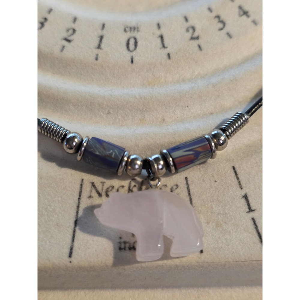 Rose Quartz Zuni Style Bear Fetish Necklace 18" Pink Stone Southwestern Jewelry - Picture 8 of 8
